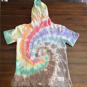 Abercrombie Kids Tie Dye Hoodie Sweatshirt Size 9/10 Rainbow Spiral Short Sleeve